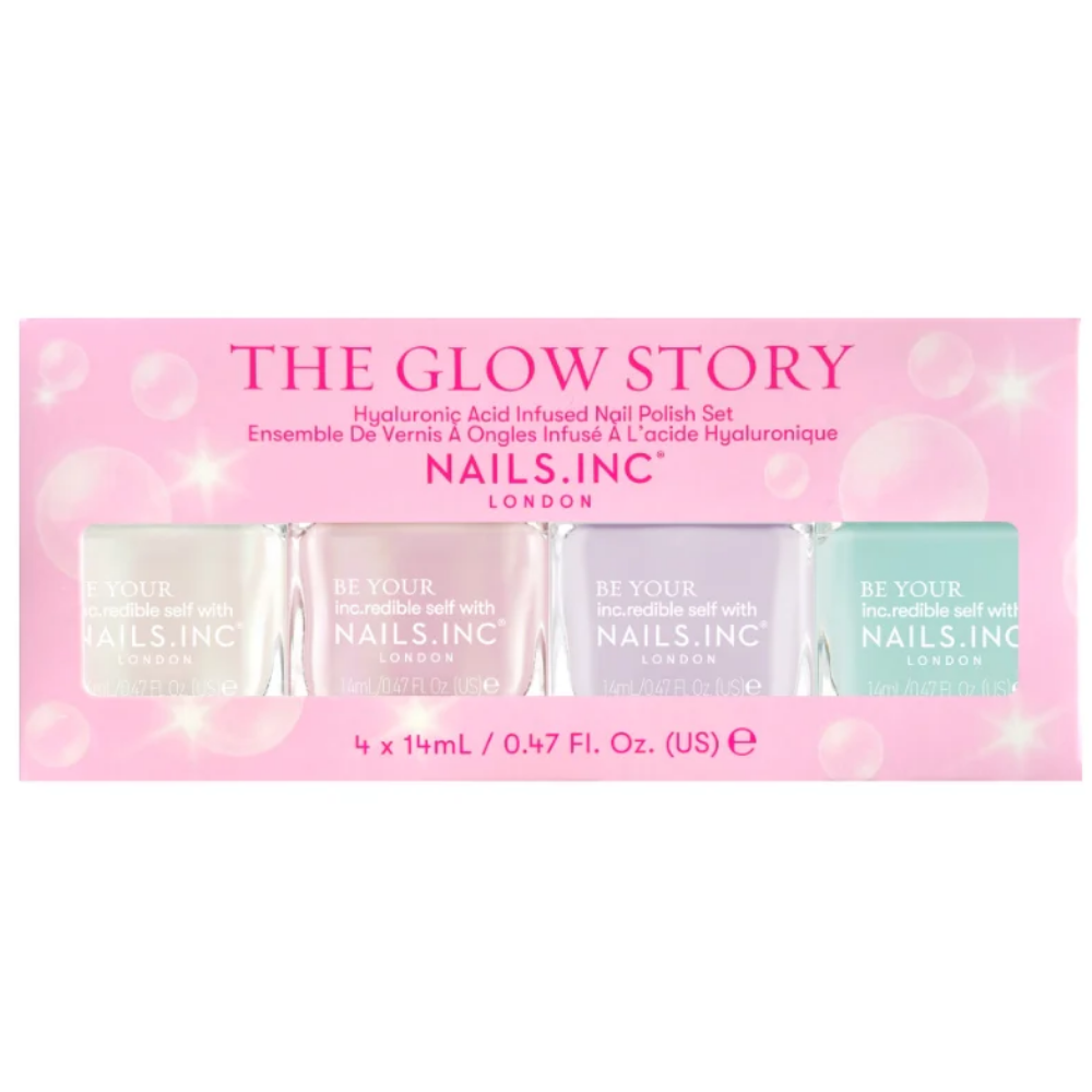 Nails Inc. The Glow Story Hyaluronic Acid Infused Nail Polish Set 4 x 14ml.