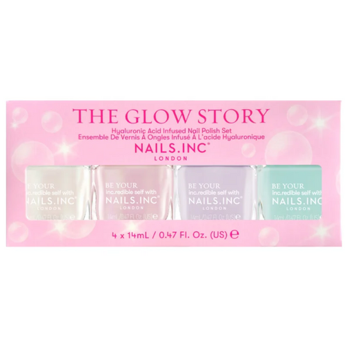 Nails Inc. The Glow Story Hyaluronic Acid Infused Nail Polish Set 4 x 14ml.