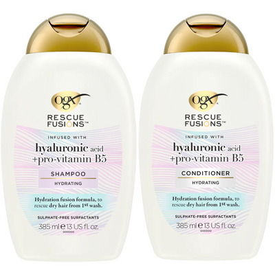 OGX Rescue Fusions Hyaluronic Acid & Pro-Vitamin B5 Hydrating Shampoo & Conditioner Twin 2 x 385ml