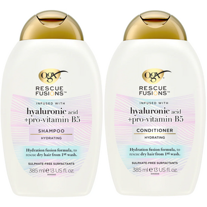 OGX Rescue Fusions Hyaluronic Acid & Pro-Vitamin B5 Hydrating Shampoo & Conditioner Twin 2 x 385ml