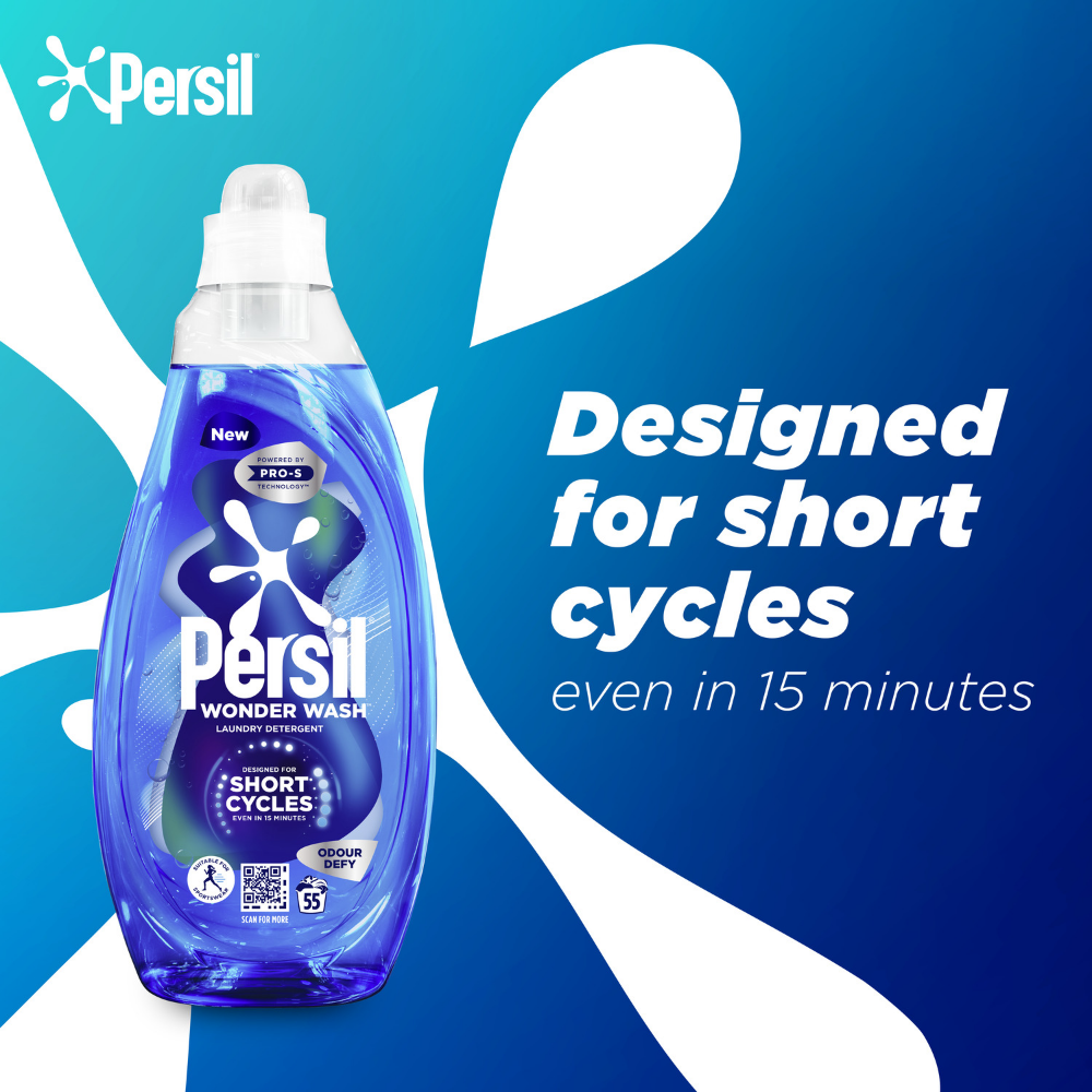Persil Wonder Wash Odour Defy Bio Liquid Laundry Washing Detergent 55 Washes 1485ml