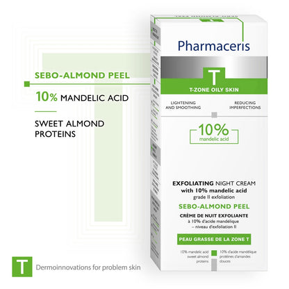 Pharmaceris T Sebo-Almond Peel Exfoliating Night Cream with 10% Mandelic Acid 50ml