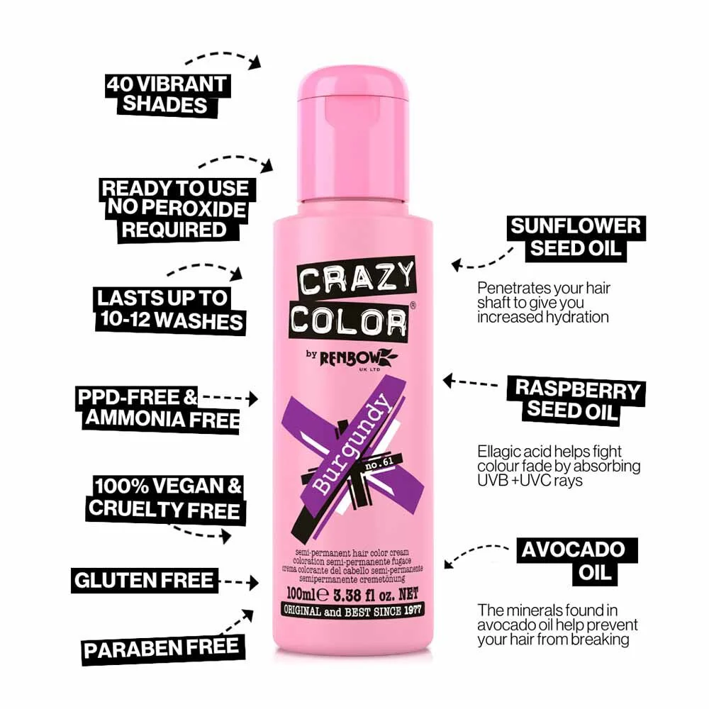 Crazy Colour Burgundy Hair Dye 100ml