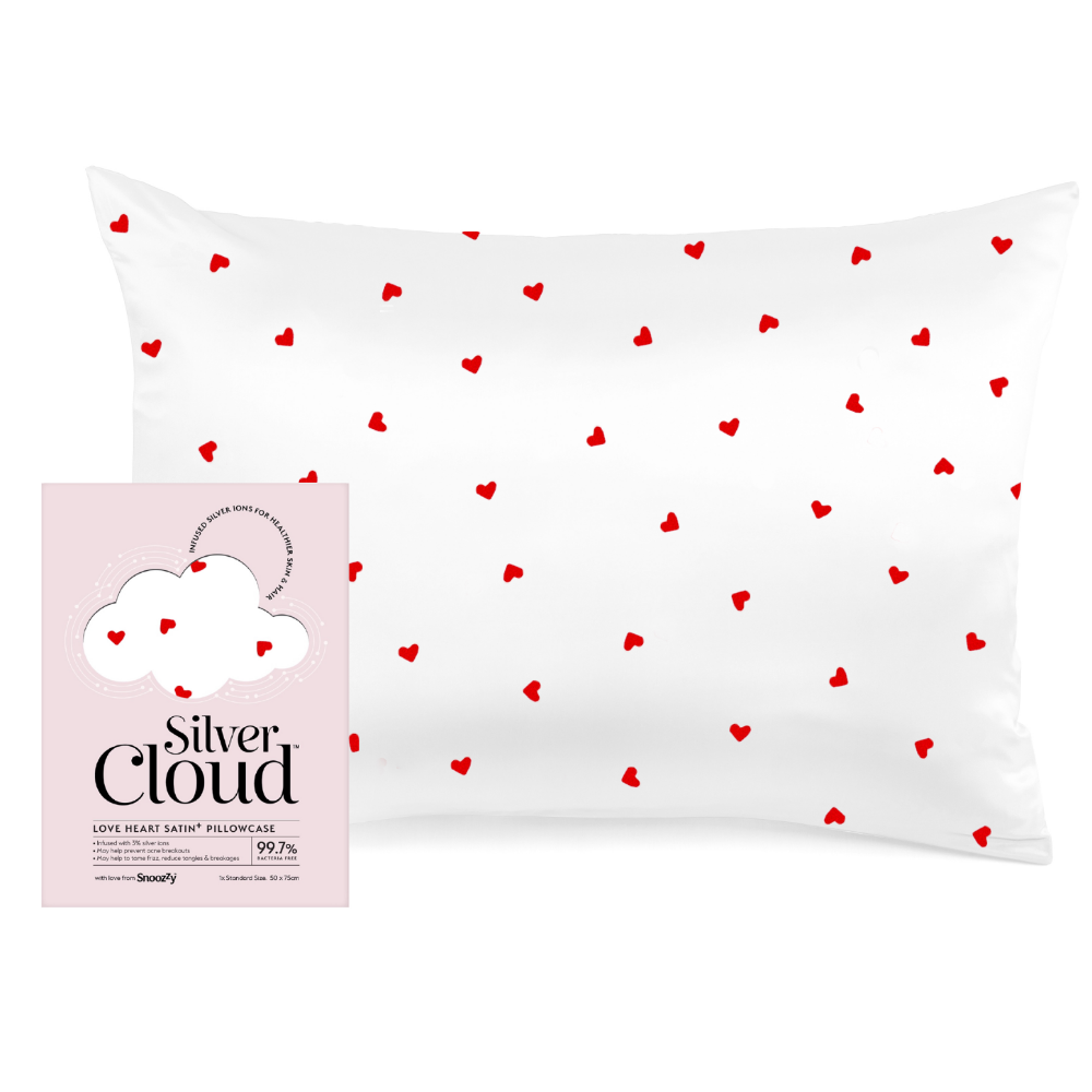 Silver Cloud Satin Pillowcase Heart Print