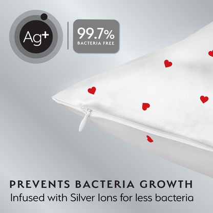 Silver Cloud Satin Pillowcase Heart Print