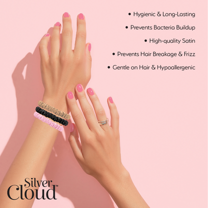 Silver Cloud Skinny Satin Scrunchies Mixed Pack of 5