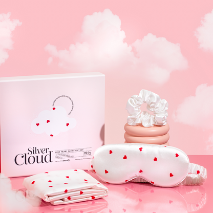 Silver Cloud Satin Gift Set Heart Print
