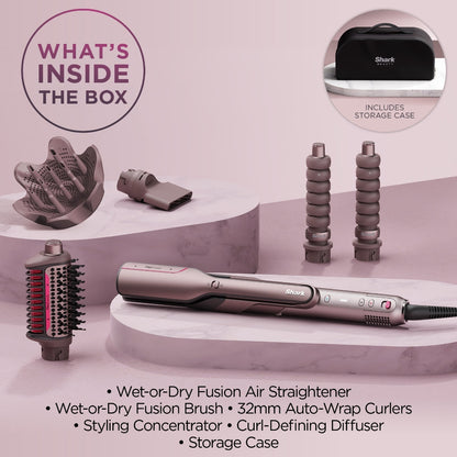 Shark Beauty FlexFusion Straight 5-In-1 Air Styler, Dryer & Ceramic Straightener with Storage Case Cosmic Blush