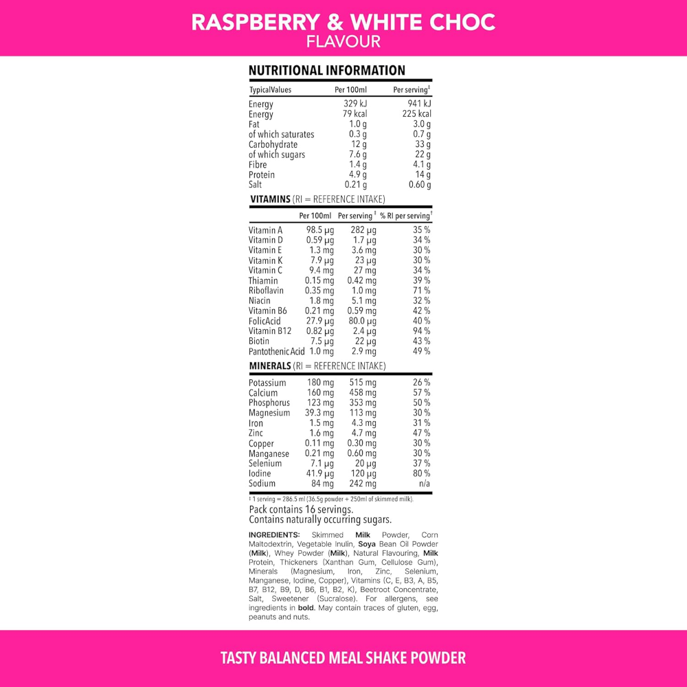 SlimFast Tasty Balanced Meal Powder Raspberry & White Chocolate Tub 584g