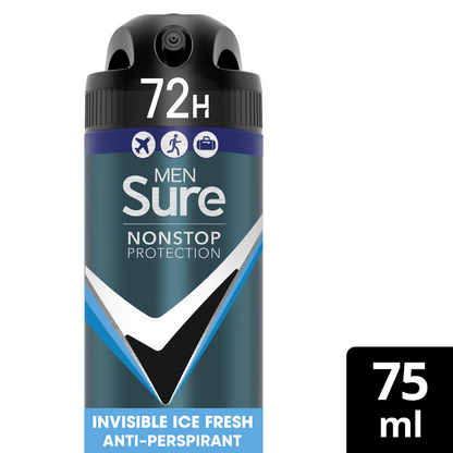 Sure Men Nonstop Protection 72h Invisible Ice Fresh Anti-Perspirant Deodorant Spray 75ml