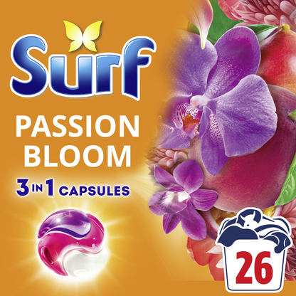 Surf Passion Bloom 3-In-1 Laundry Washing Detergent Capsules 26 Washes