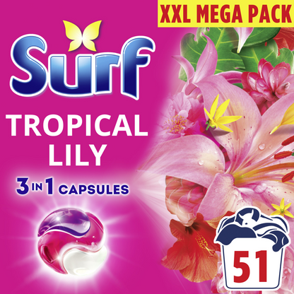 Surf Tropical Lily 3-In-1 Laundry Washing Detergent Capsules 51 Washes