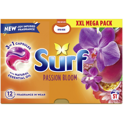 Surf Passion Bloom 3-In-1 Laundry Washing Detergent Capsules 51 Washes