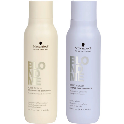 Schwarzkopf Professional BlondMe Bond Repair Brightening Shampoo 300ml & Purple Conditioner 250ml Twin