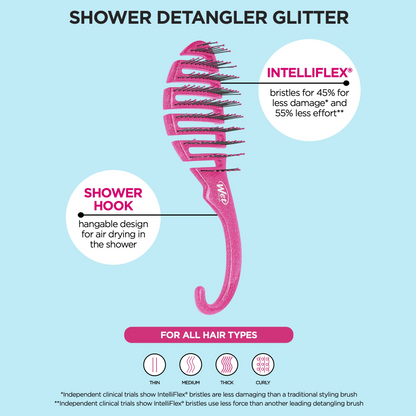 Wet Brush Shower Detangler Brush Glitter Pink