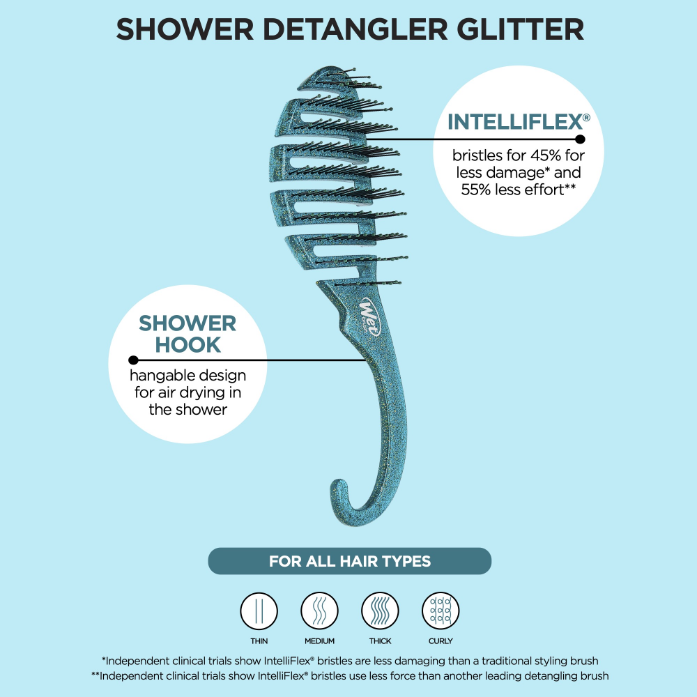 Wet Brush Shower Detangler Brush Glitter Teal