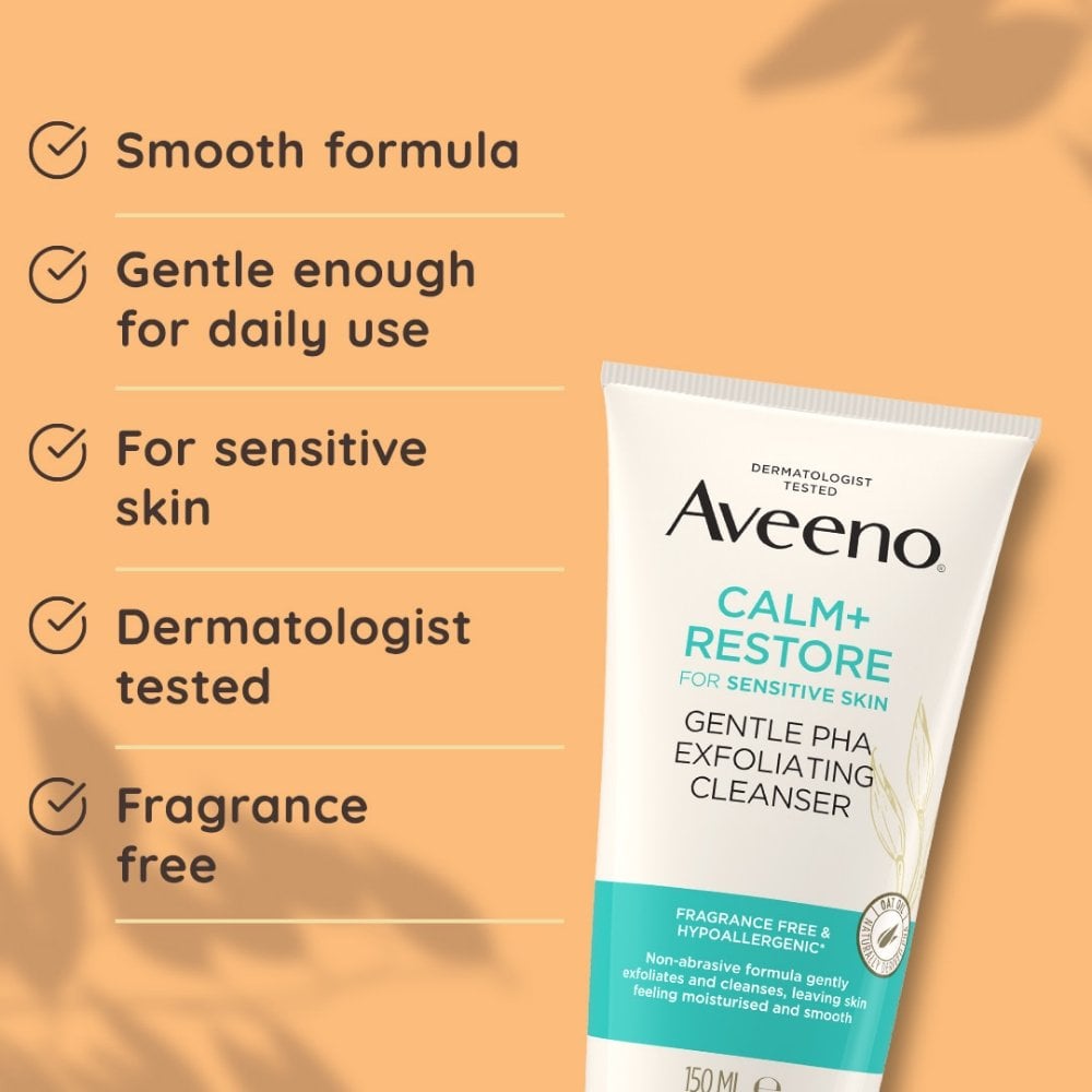 Aveeno Face Calm+ Restore Gentle PHA Exfoliating Cleanser 150ml