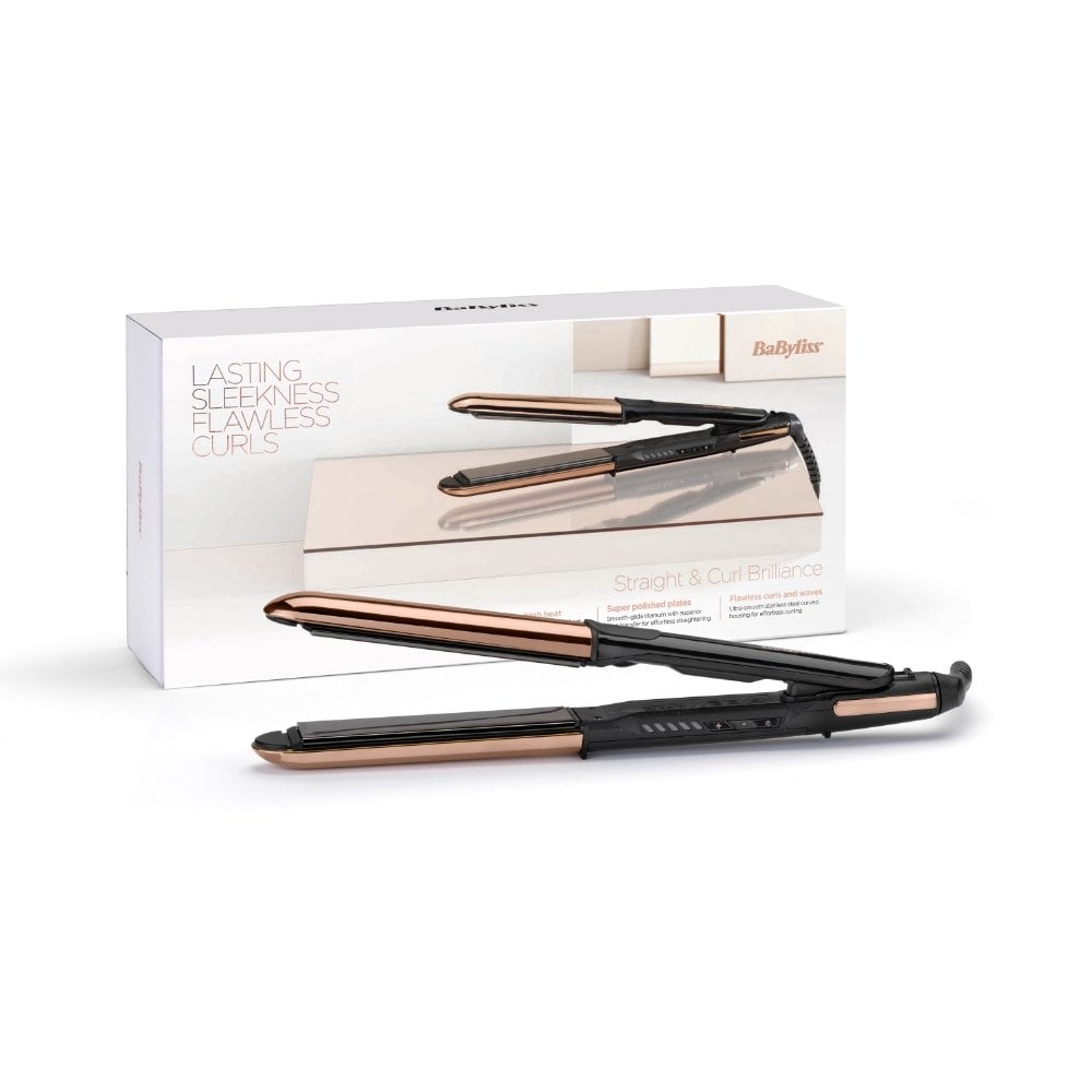 BaByliss Titanium Brilliance Straight & Curl Hair Straightener Rose Gold 2481U