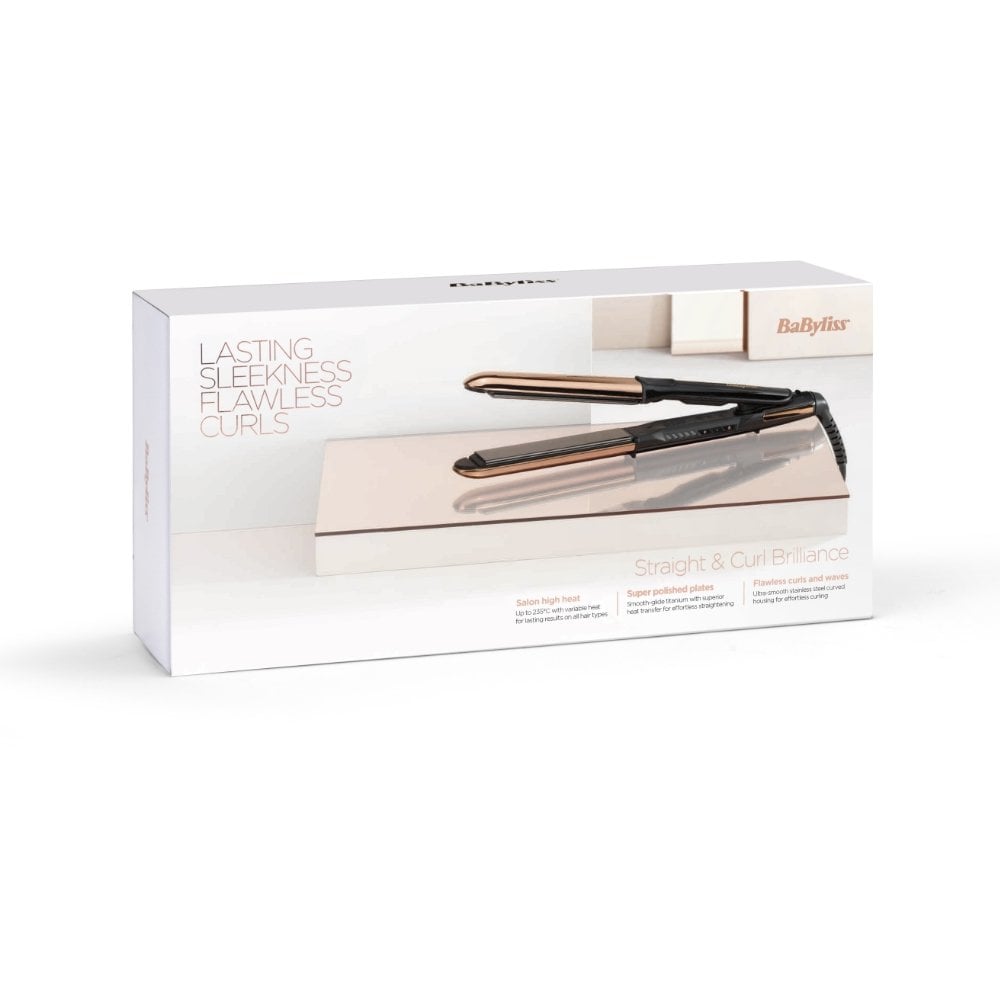 BaByliss Titanium Brilliance Straight & Curl Hair Straightener Rose Gold 2481U