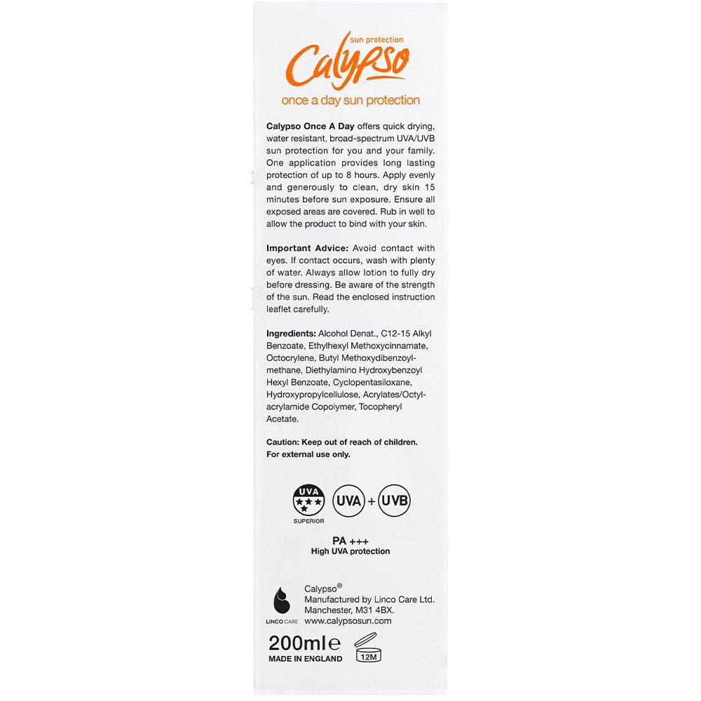Calypso Once A Day Sun Protection Cream SPF20 200ml