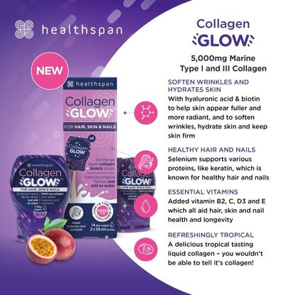Healthspan Collagen Glow 5000mg for Hair, Skin, and Nails 14 Day Supply