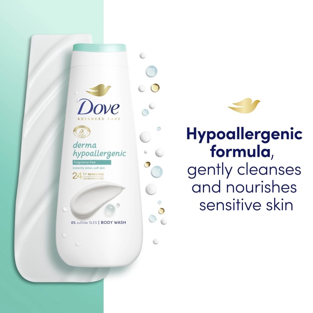 Dove Advanced Care Derma Hypoallergenic Fragrance-Free Body Wash 400ml