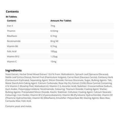 Floradix Iron and Vitamin Tablets 84 Capsules