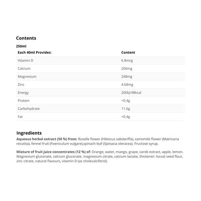 Floradix Saludynam Liquid Calcium, Magnesium, Zinc and Vitamin D Formula 250ml