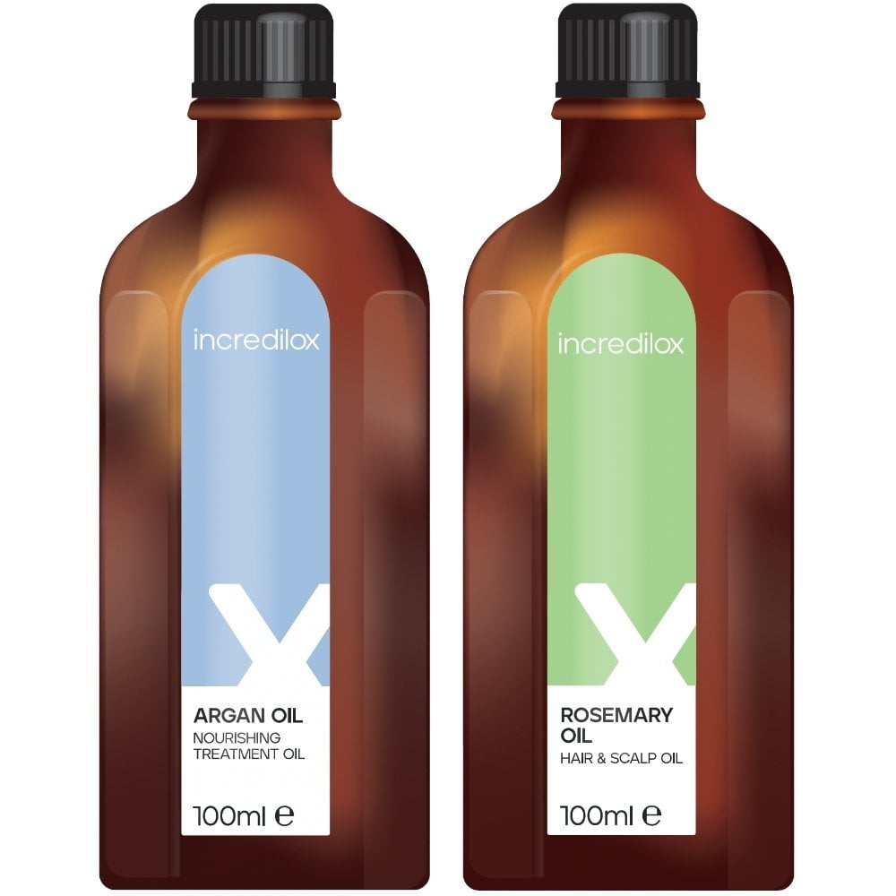 Incredilox Hair & Scalp Rosemary Oil 100ml & Nourishing Argan Treatment Oil 100ml Twin