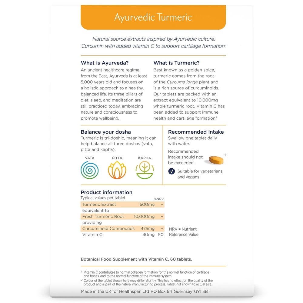 Healthspan Ayurvedic Turmeric 500mg 60 Tablets