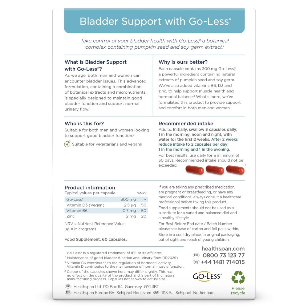 Healthspan Bladder Support with 300mg Go-Less 60 Capsules
