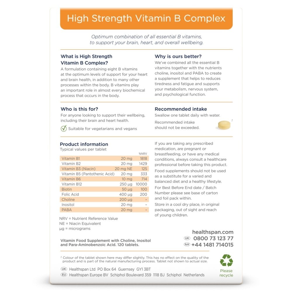 Healthspan High Strength 8 Vitamin B Complex 120 Tablets