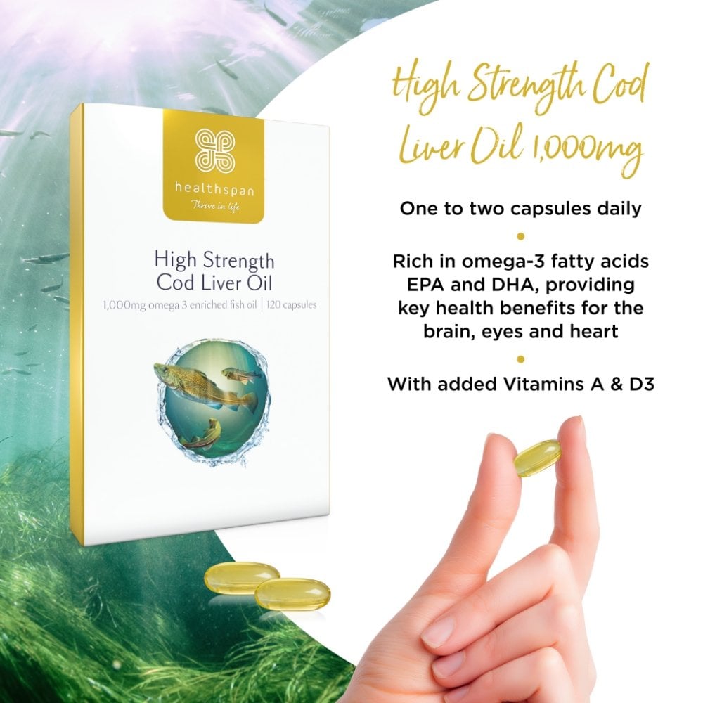 Healthspan High Strength Omega 3 Cod Liver Oil 1000mg 120 Capsules
