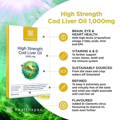Healthspan High Strength Omega 3 Cod Liver Oil 1000mg 120 Capsules