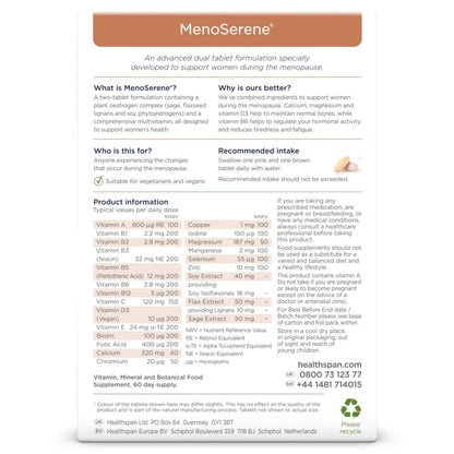 Healthspan Menoserene Soy Isoflavones, Flaxseed & Sage Nutritional Support for Mature Women 60 Day Supply