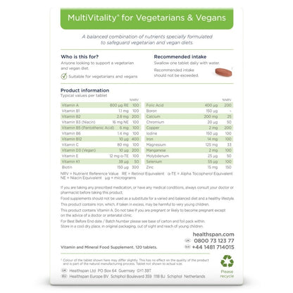 Healthspan MultiVitality Vegetarian & Vegan Multivitamin 120 Tablets
