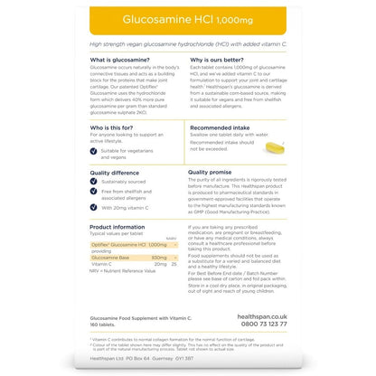 Healthspan Optiflex Glucosamine HCI 1000mg with Vitamin C 160 Tablets