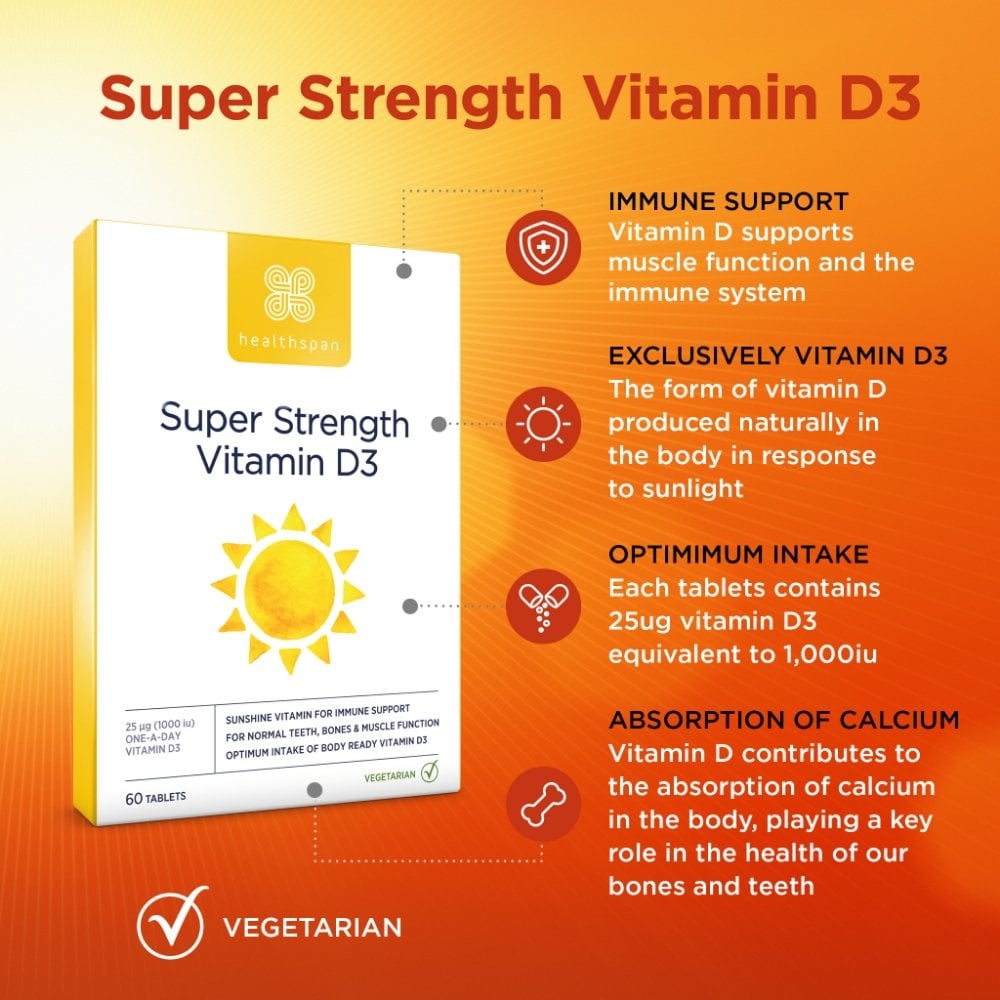 Healthspan Super Strength Vitamin D3 25µg 60 Tablets