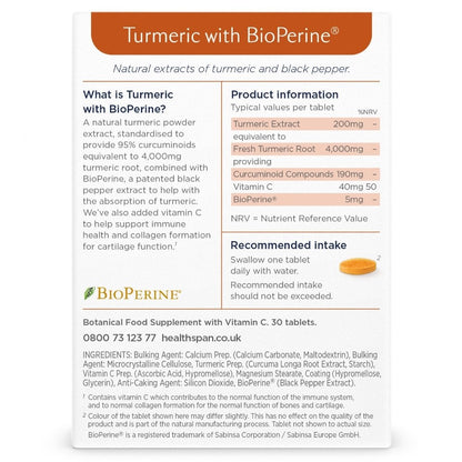 Healthspan Turmeric 4,000 with BioPerine 30 Tablets