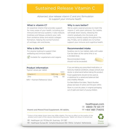 Healthspan Vitamin C Sustained Release 500mg 90 Tablets