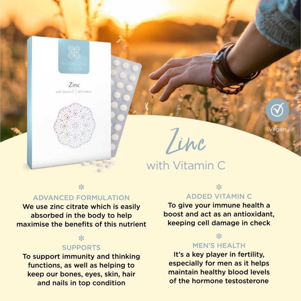 Healthspan Zinc with Vitamin C 360 Tablets