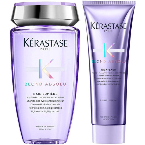 Kérastase Blond Absolu Bain Lumiere Hydrating Illuminating Shampoo 250ml & Cicaflash Treatment 250ml Twin