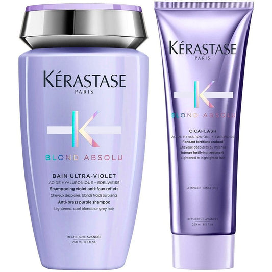 Kérastase Blond Absolu Bain Ultra-Violet Anti-Brass Purple Shampoo 250ml & Cicaflash Treatment 250ml Twin