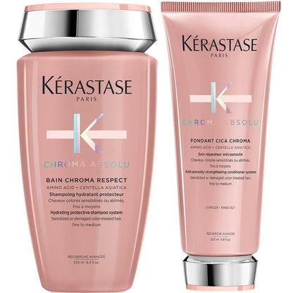 Kérastase Chroma Absolu Bain Chroma Respect Hydrating Protective Shampoo 250ml & Cica Chroma Anti-Porosity Strengthening Conditioner 200ml Twin