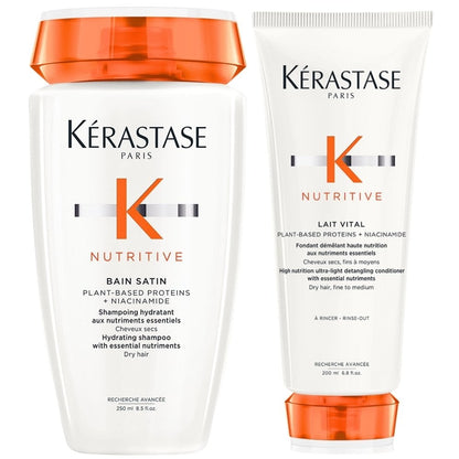 Kérastase Nutritive Bain Satin Hydrating Shampoo 250ml & Nutritive Lait Vital High Nutrition Ultra-Light Conditioner 200ml Twin