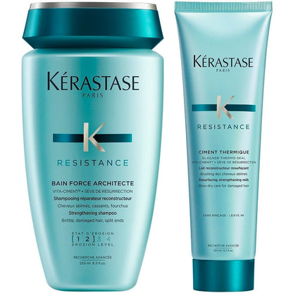 Kérastase Resistance Bain Force Architecte Daily Strengthening Shampoo 250ml & Ciment Thermique 150ml Twin