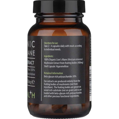 Kiki Health Organic Lion's Mane Mushroom Extract 400mg 60 Vegicaps