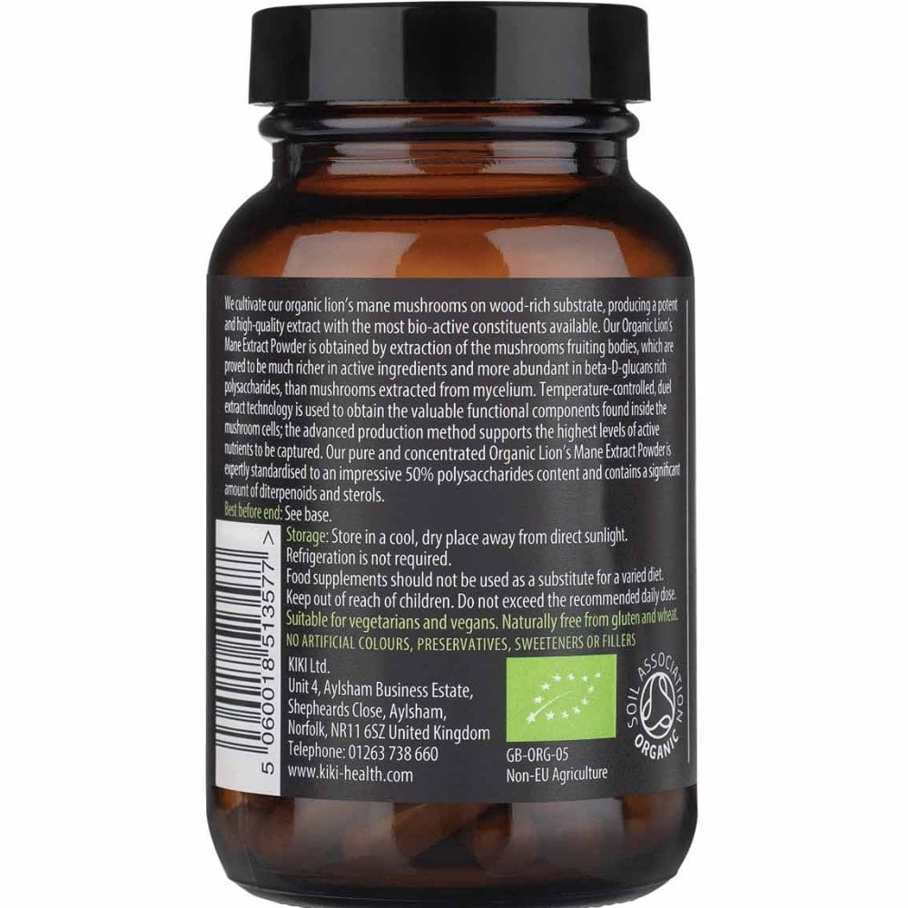 Kiki Health Organic Lion's Mane Mushroom Extract 400mg 60 Vegicaps