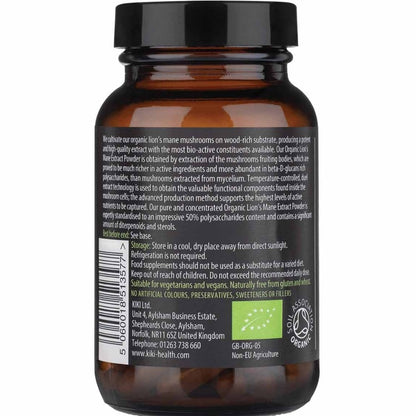 Kiki Health Organic Lion's Mane Mushroom Extract 400mg 60 Vegicaps