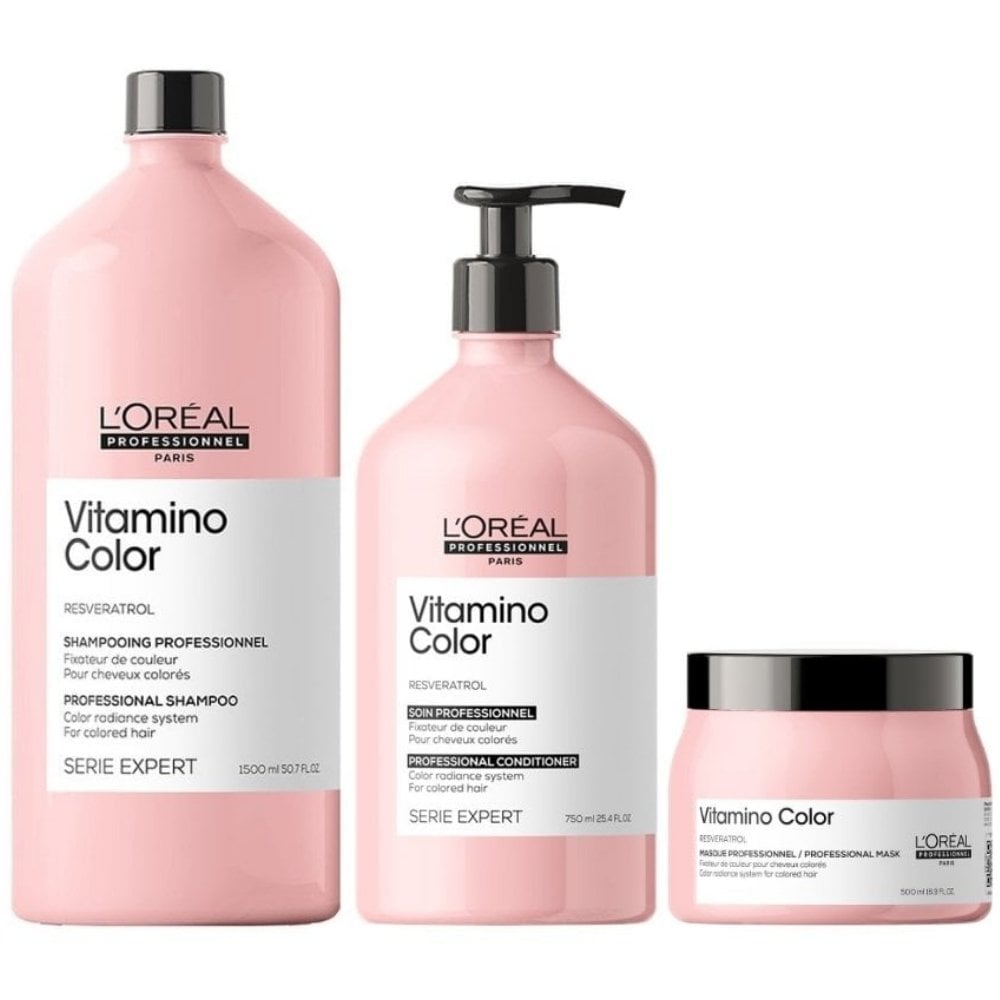 L'Oreal Professionnel Serie Expert Vitamino Colour Radiance Shampoo 1500ml, Conditioner 750ml & Mask 500ml
